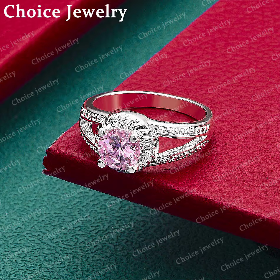 Bague en argent Sterling 925 avec Zircon rose pour femmes, bijoux à la mode, accessoires de fiançail