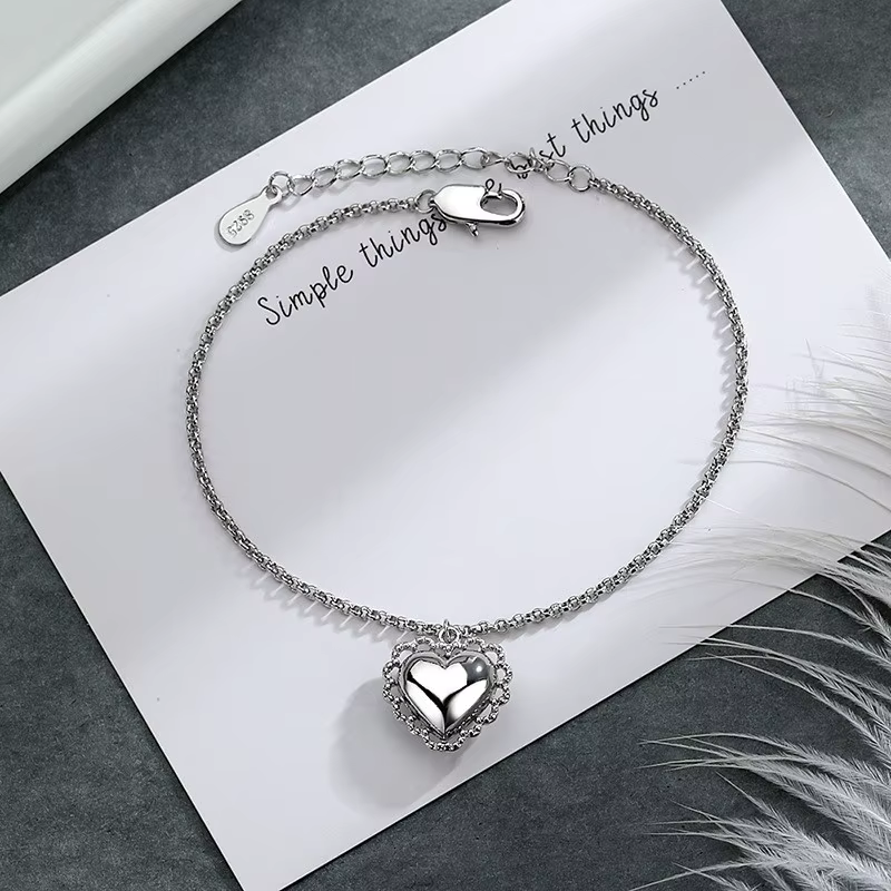 ANENJERY-Bracelet pendentif coeur d'amour en dentelle pour femme, bijoux exquis pour les amoureux, f