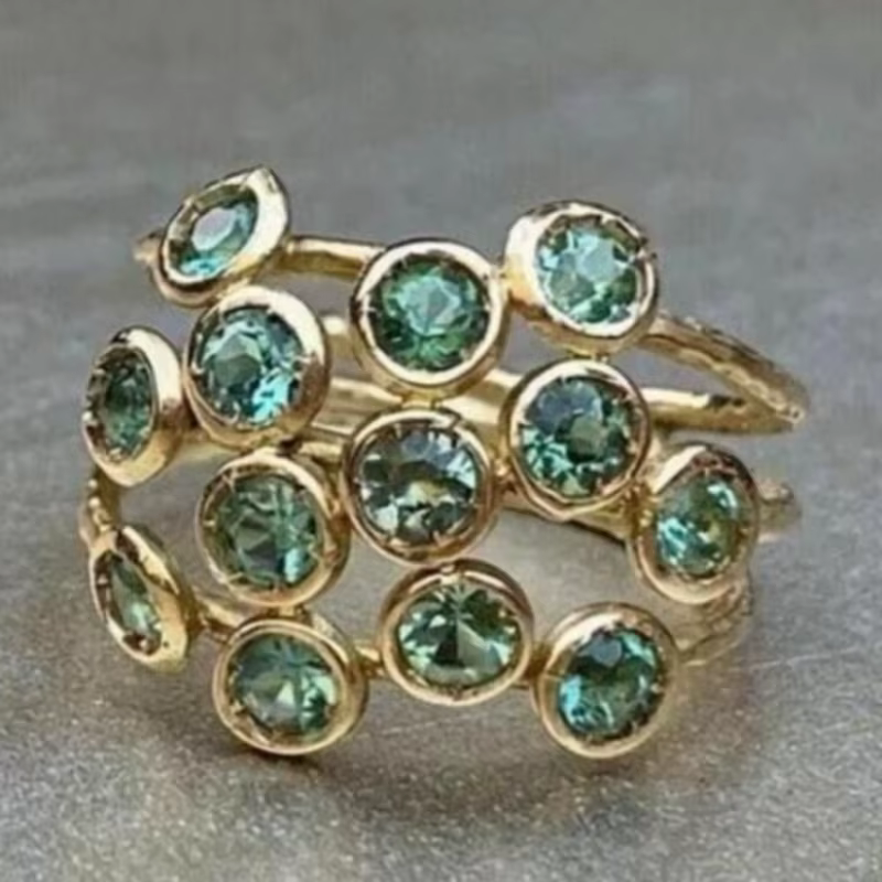 Bague géométrique irrégulière en Zircon pour femmes, incrustation de couleur or, couleur verte, acce