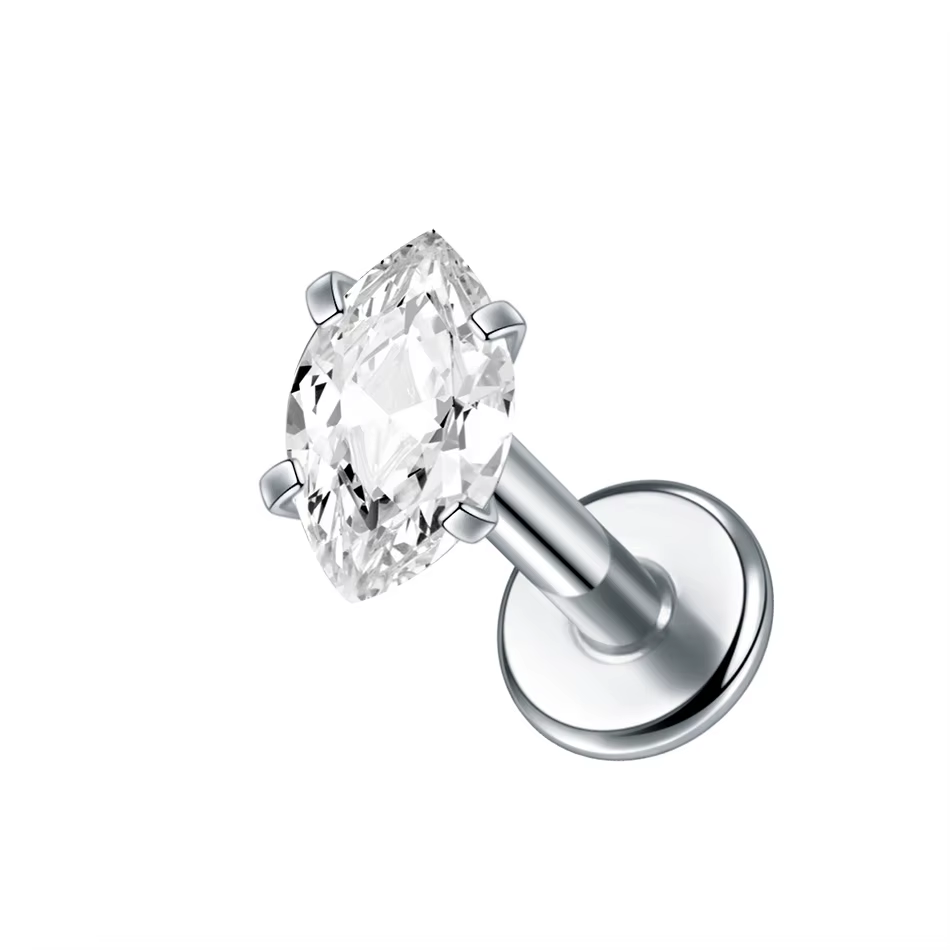 Piercing en titane à filetage interne, fleur en Zircon, Labret, anneau à lèvres, boucle d'oreille, T