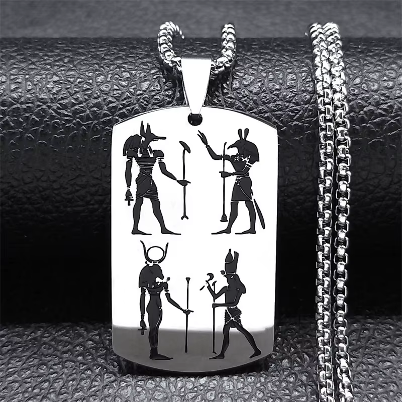 Collier de Déesse Horus Anubis Bastet en Acier Inoxydable, Amulette de Dieu Égyptien des Prairies, B