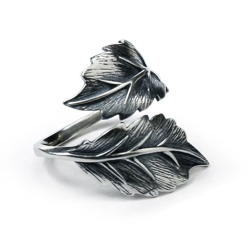 Buyee 925 en argent Sterling grand anneau doigt élégant Gary feuille anneau ouvert pour femme mode c