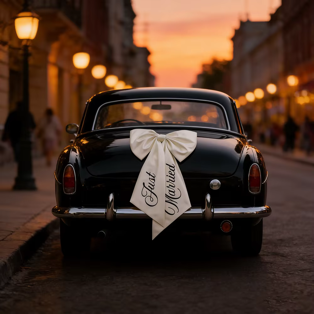 Arc de voiture juste marié, décoration de proposition de mariage, ruban de voiture, fiançailles, réc