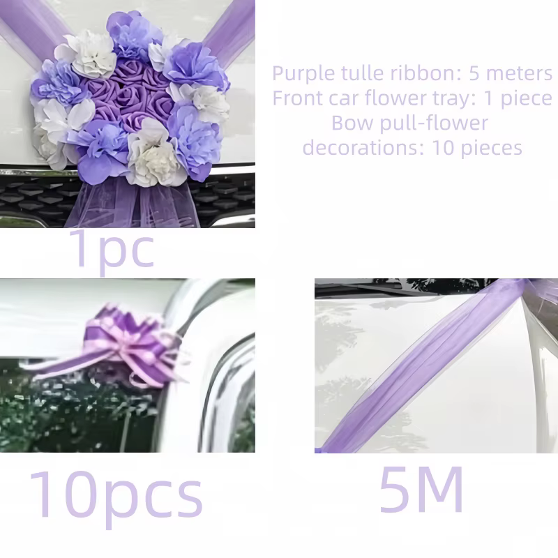 Ensemble de décoration de voiture de mariage, bouquet de fleurs artificielles en roses violettes ave