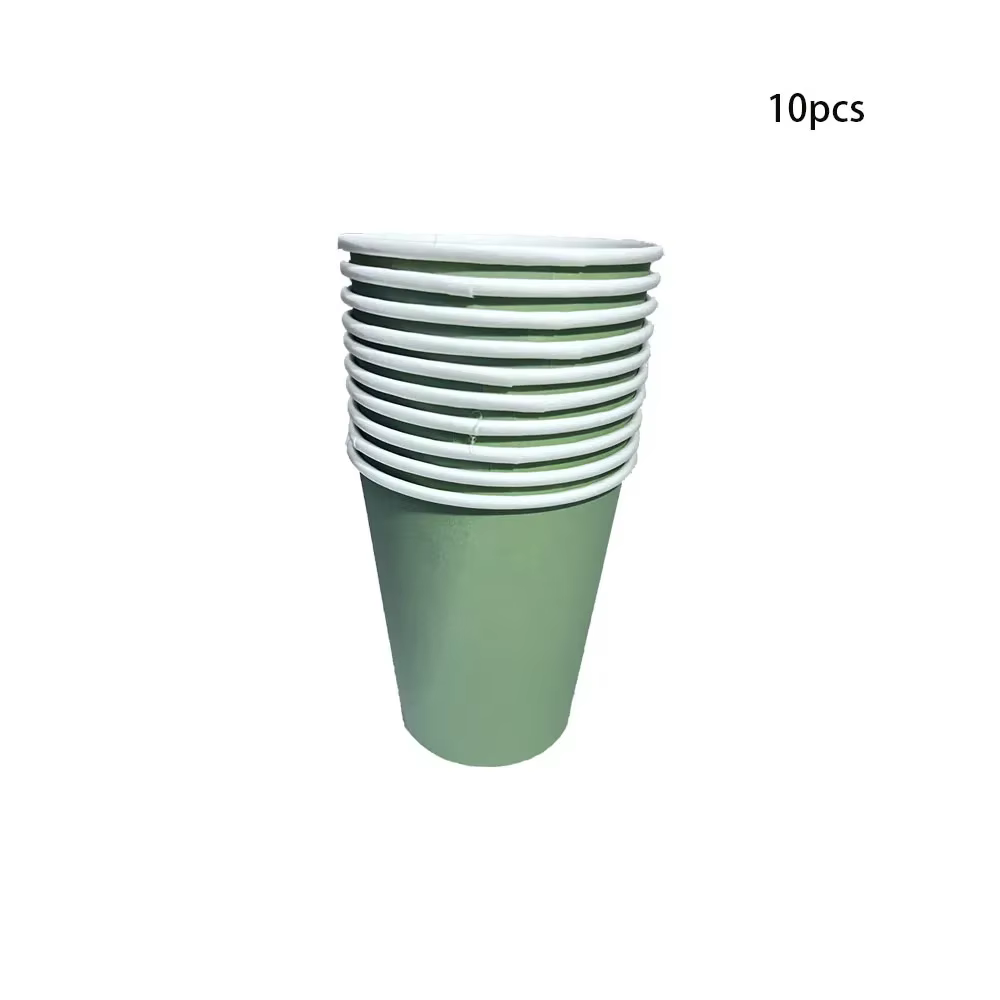 Vaisselle De Fête Vert Sauge Ensemble D'assiettes En Papier Jetables Tasses Serviettes Pour Pique-Ni