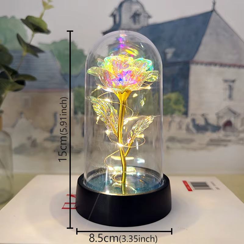 Cadeau de saint valentin pour petite amie, Rose éternelle, feuille lumineuse LED, fleur en couvercle