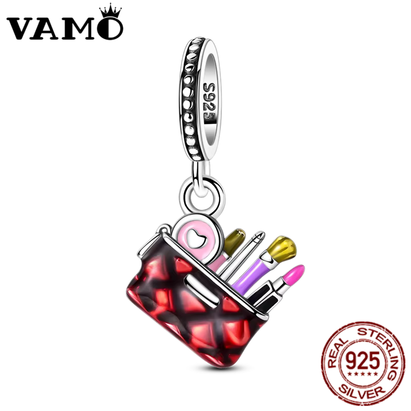 VAMO – breloques en argent Sterling 925, perles rouges pour sac de maquillage, pendentifs adaptés au