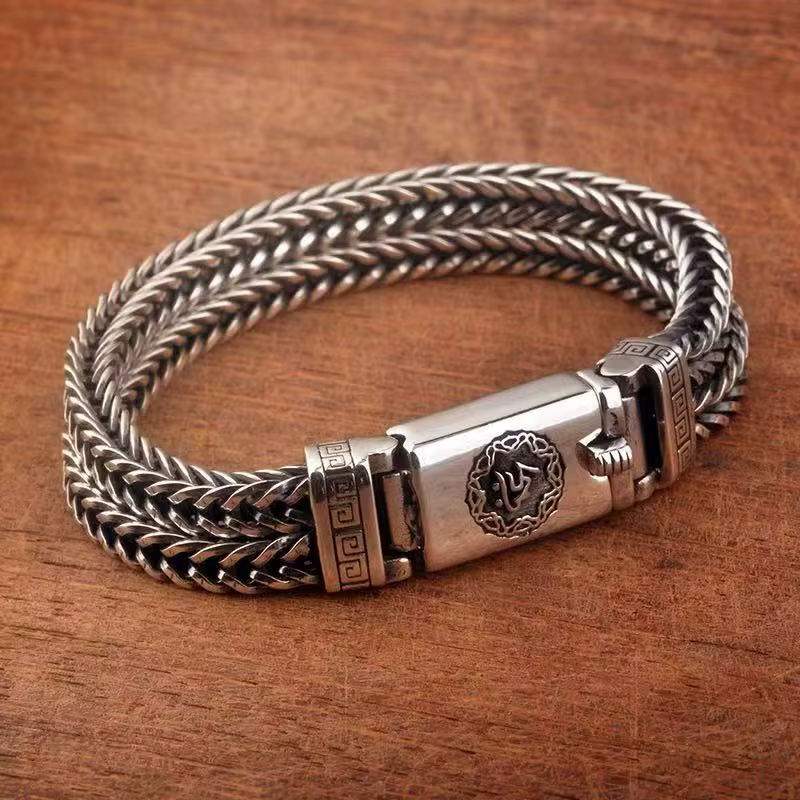 Bracelet en argent Sterling S925 tissé à la main pour hommes, tendance, personnalité, Style chinois 
