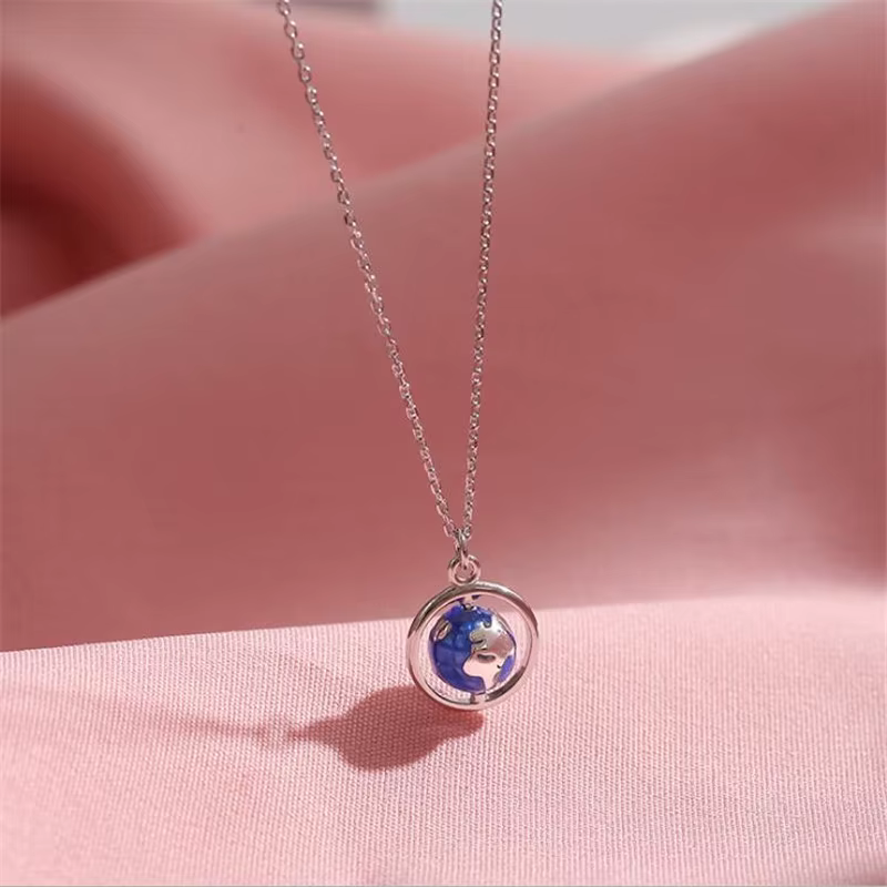 Nouvelle mode créative Globe Planet 925 en argent Sterling plaqué personnalité coloré époxy boule po