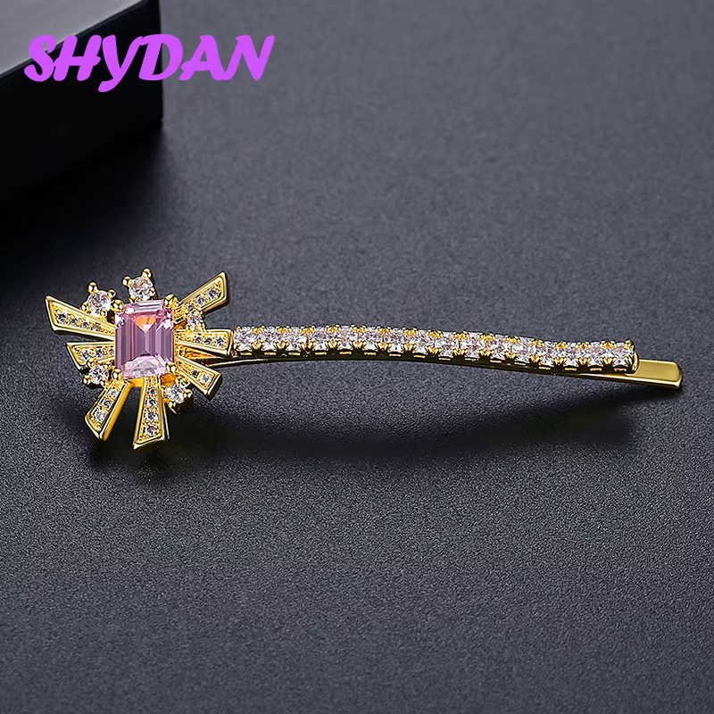 Pince à cheveux SHYDAN en argent sterling 925 et or 18 carats avec zircon rose pour femme, bijoux de