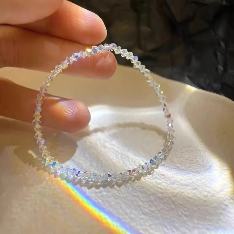 Bracelet en cristal fin blanc Transparent brillant pour femmes, Simple, réfracté, coloré, extensible