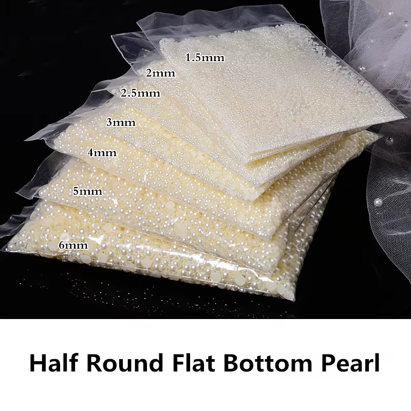 Perle d'imitation ABS blanc ivoire 2-25mm, toutes tailles, demi-ronde, ample, pour bijoux, Nail Art,