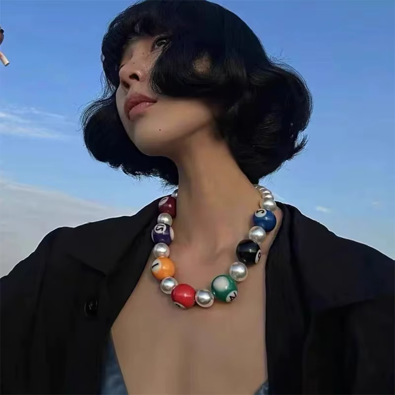 Collier ras du cou tendance hip-hop, bijoux fantaisie, collier de billard coloré et exagéré, collier