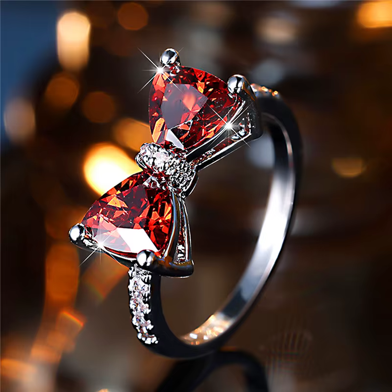 Bague de fiançailles avec nœud papillon en pierre arc-en-ciel pour femme, bijoux de mariage, cadeau