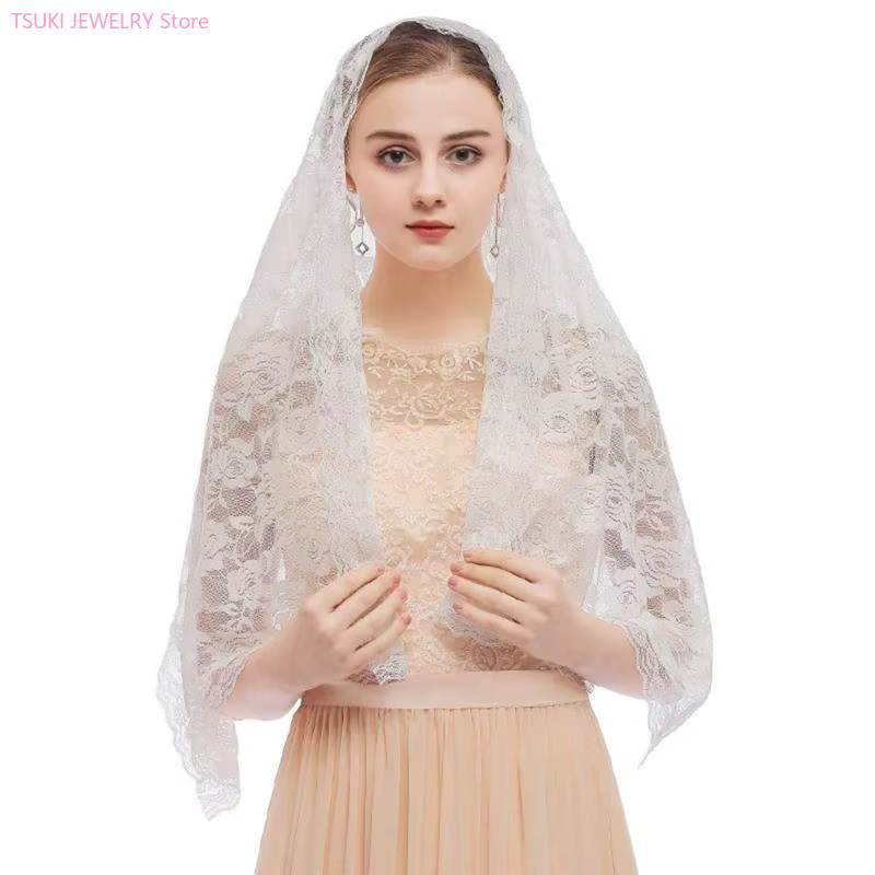 62KE – voile en dentelle pour châle, écharpe garniture en dentelle pour église mariage, écharpe flor