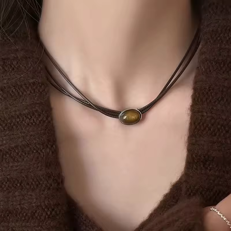 Collier en pierre d'oeil de tigre naturel pour hommes et femmes, pendentif de la présidence, perles 