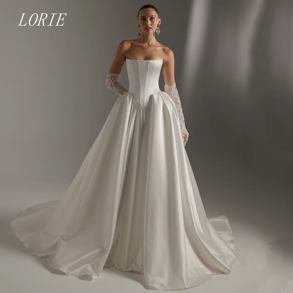 LORIE Robe de mariée de luxe coupe A-line, style minimaliste, sans bretelles, élégante, personnalisa