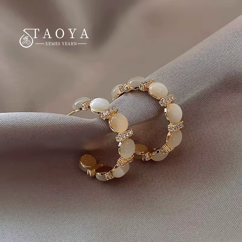 Boucles d'oreilles pendantes en forme de C pour filles, opales de luxe incrustées de Zircon, accesso