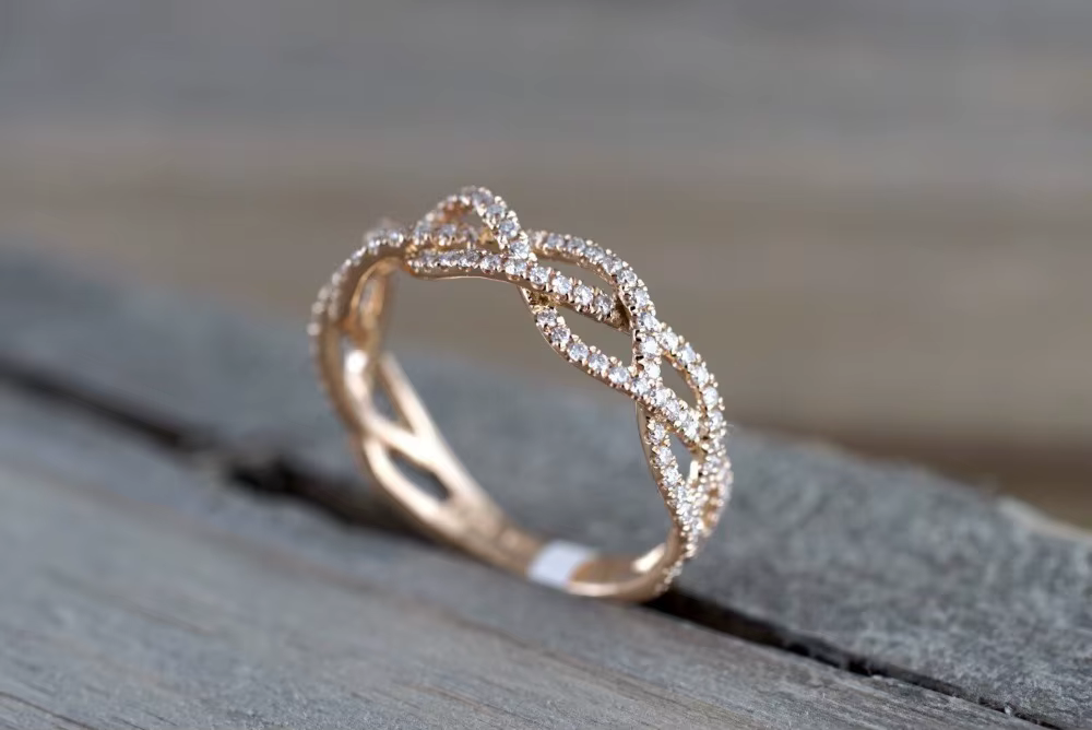 Bague de Mariage Plaquée Or Rose pour Femme, Motif Extron Endless Love Coussins, à la Mode