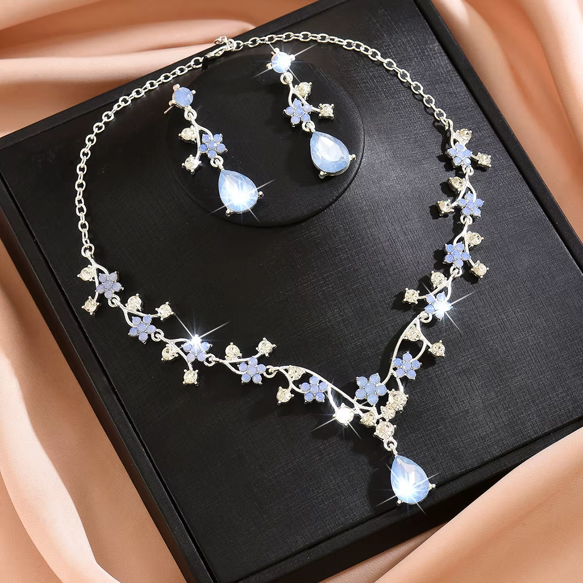 Collier et boucles d'oreilles en zircon incrusté de diamants, style luxe léger, bijoux larmes d'ange