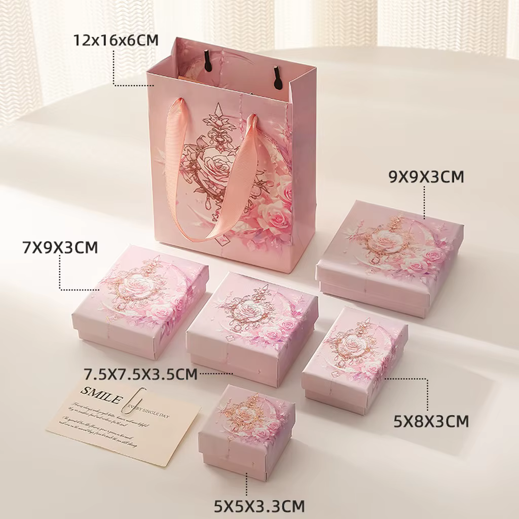 Boîte à bijoux rose, boîte cadeau, boîte à bijoux en papier, emballage de bijoux exquis, étui de ran