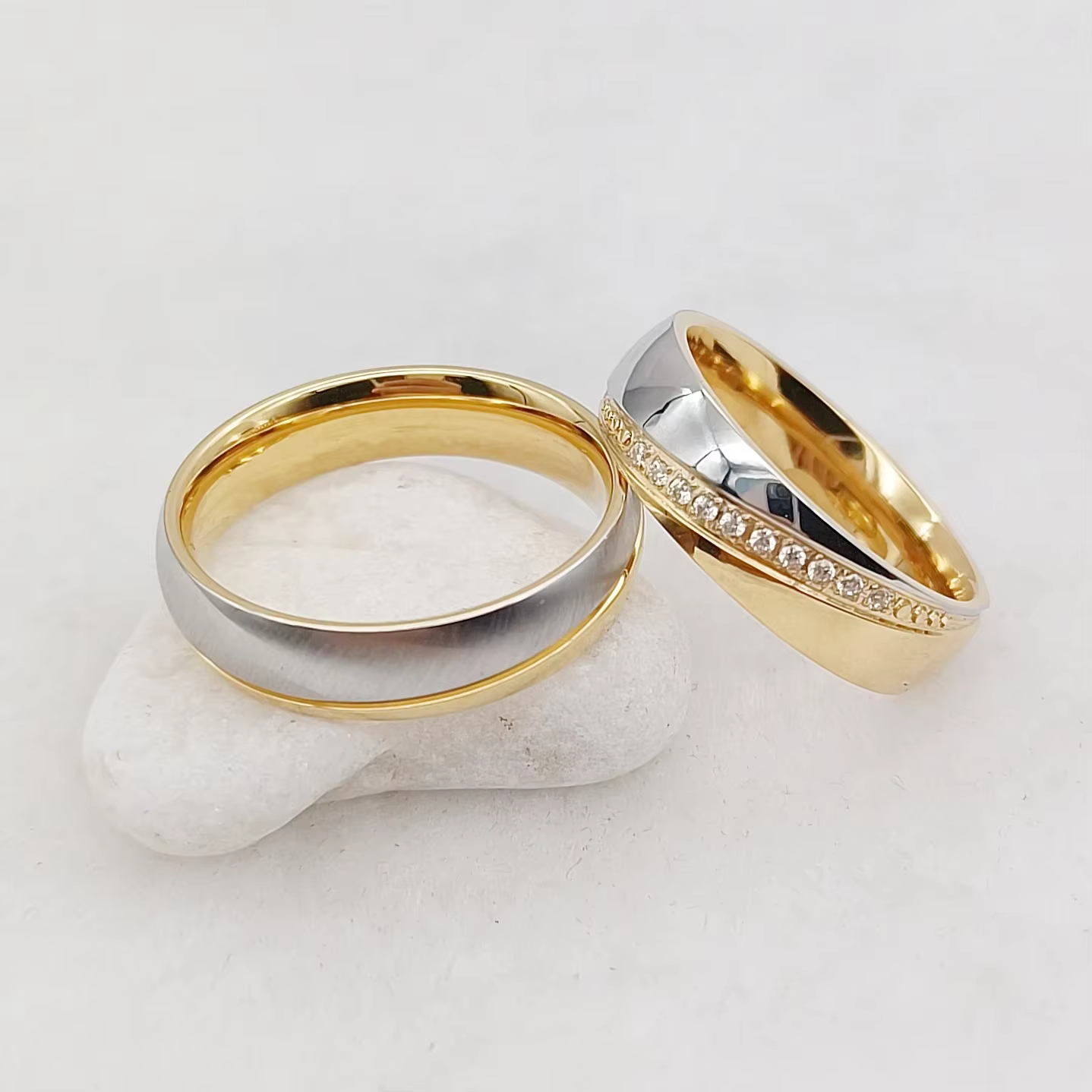 Bagues de mariage pour couples, bijoux plaqués or rose 18 carats, bague d'amant de couronne, pierre 