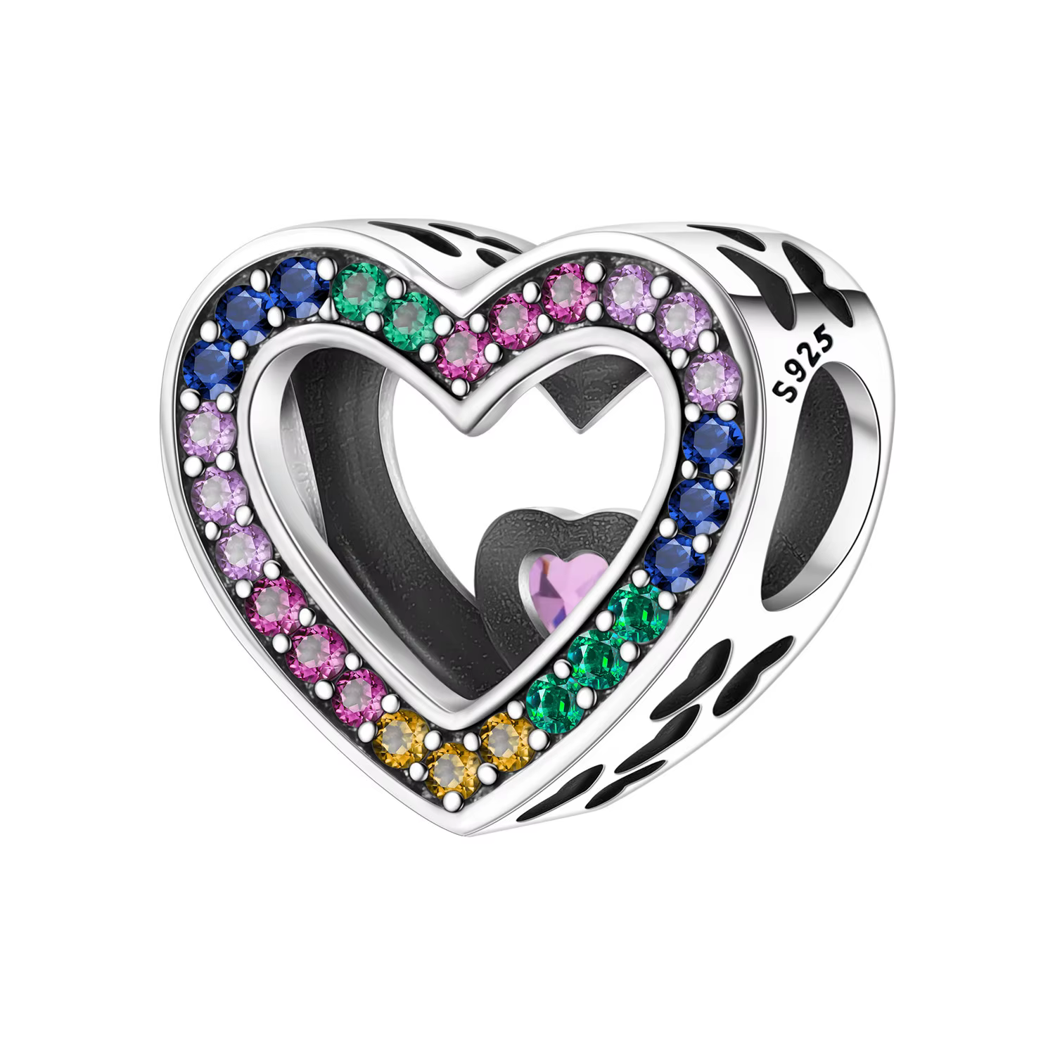 PANPOKI Breloques Cœur en Zircon Couleur Éternelle en Argent Sterling 925 pour Bracelets, Colliers, 