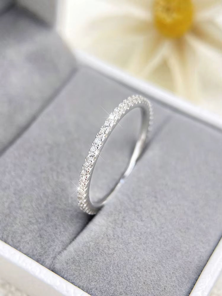 Bague en argent Sterling 925 pour femmes, 1.4mm, mode simple, Zircon complet, empilable, uni, fête q