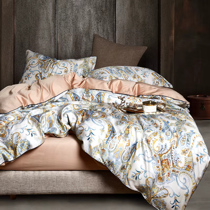 Parure de lit en coton égyptien avec impression numérique oiseau fleur, ensemble de literie de luxe,