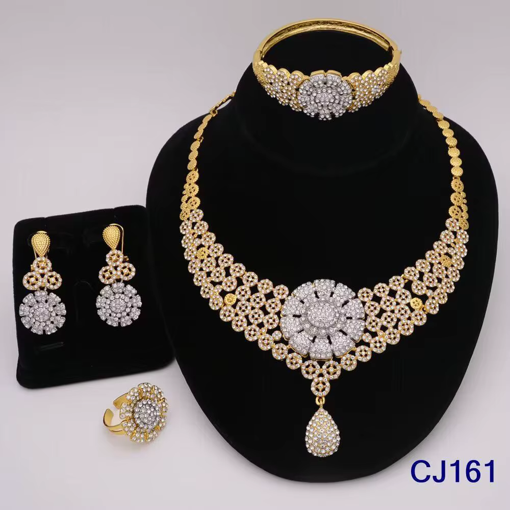 Ensemble de bijoux en perles de corail pour femmes africaines, style Dubaï de luxe, plaqué, 4 pièces