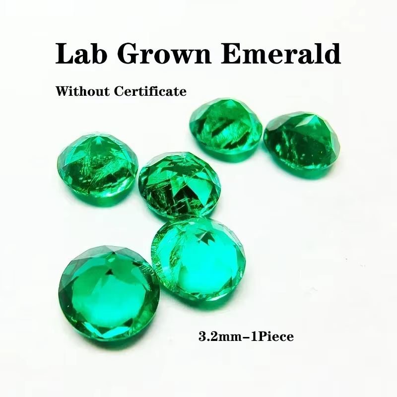 Pierre précieuse artificielle de forme ronde, émeraude de laboratoire, 3.2-4.0mm, bague, collier, bo