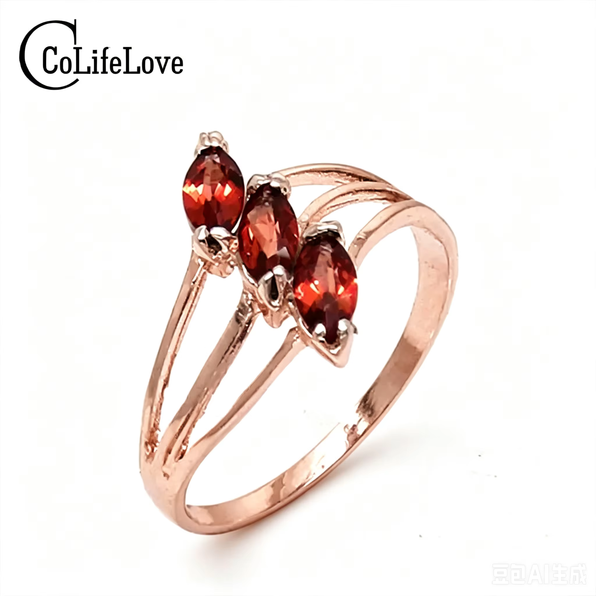 Bague élégante en argent avec pierres précieuses, 3 pièces, 2.5mm x 5mm, bague en grenat naturel ave