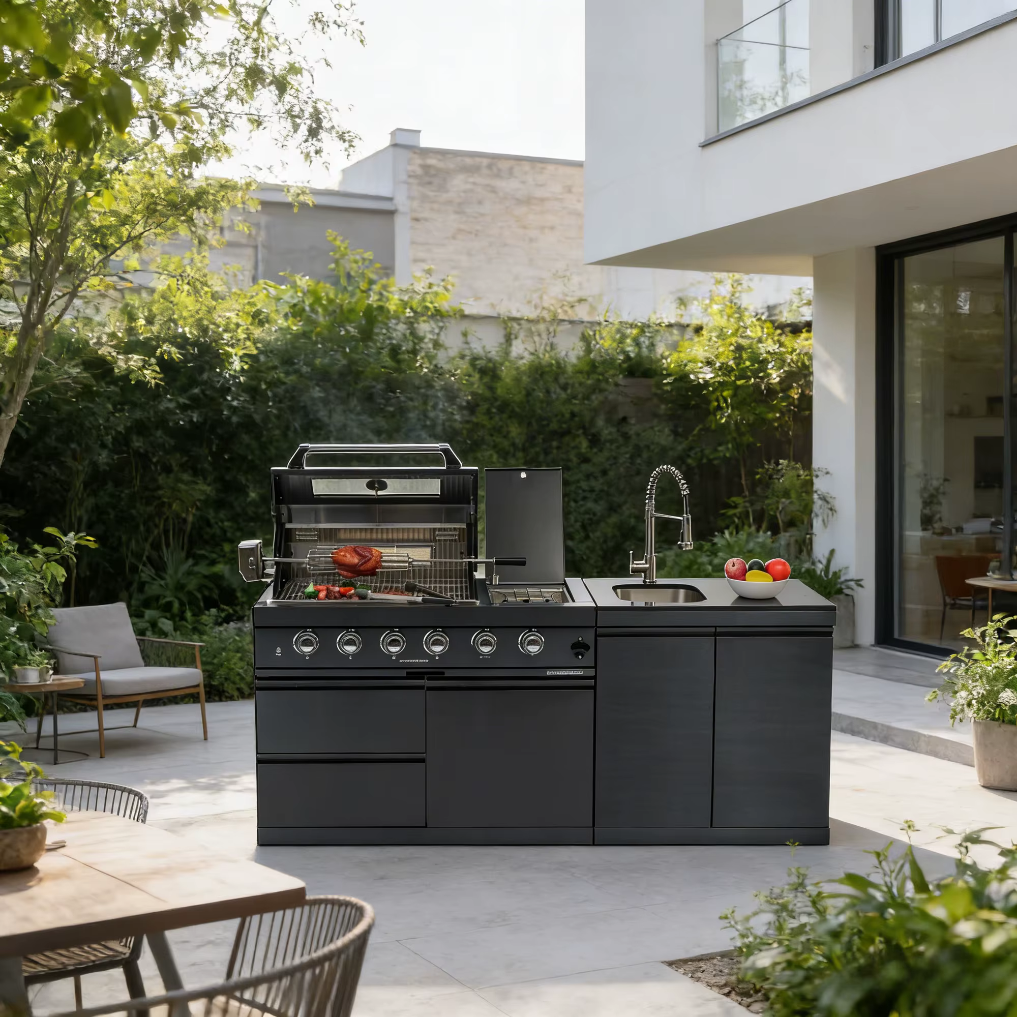 Cuisine extérieure sur mesure en gros avec évier et robinets – Ensemble élégant et durable, idéal po