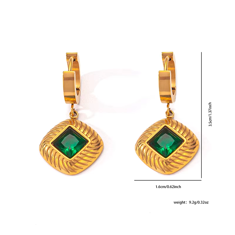 ANENJERY SION L-Ensemble de bijoux émeraude en acier inoxydable pour femme, perles porte-bonheur, co