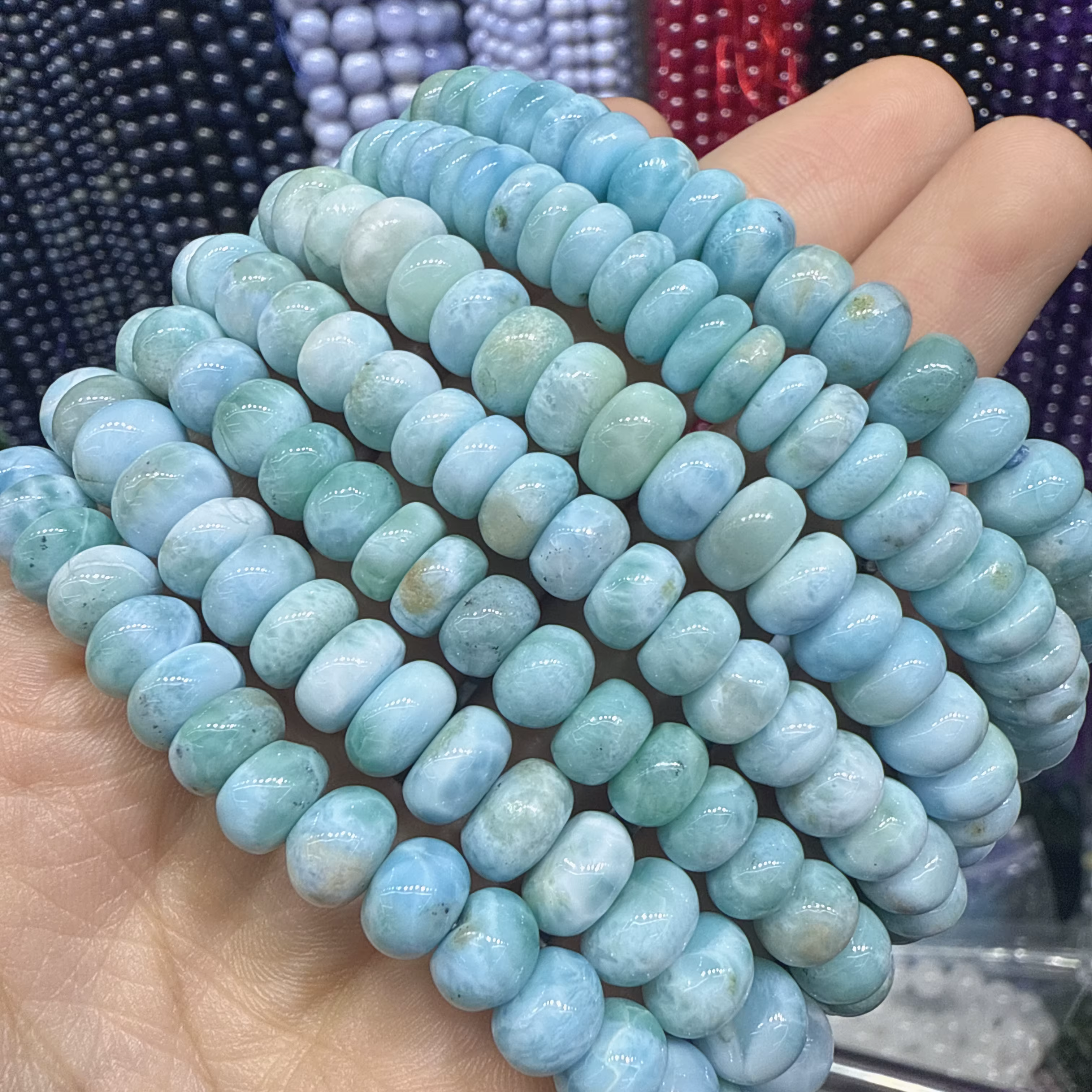 Perles lisses en larimar naturel AA de Dominica, perles rondes pour la fabrication de bijoux, bracel