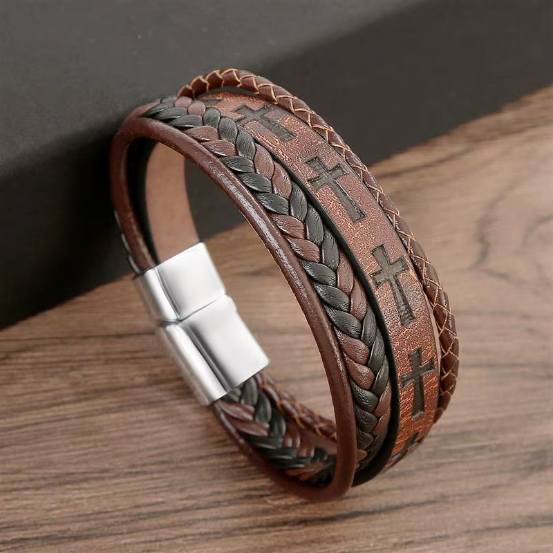 Bracelet en cuir à la mode pour hommes, Vintage, tissé à la main, Hip-Hop, Punk, bijoux à main, cade