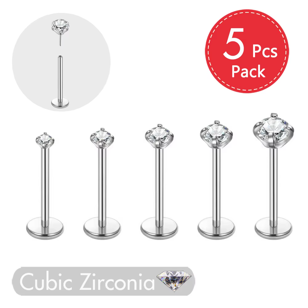 5Pcs sans fil pousser dans l’oreille nez piercing des lèvres bijoux pour les femmes cartilage tragus