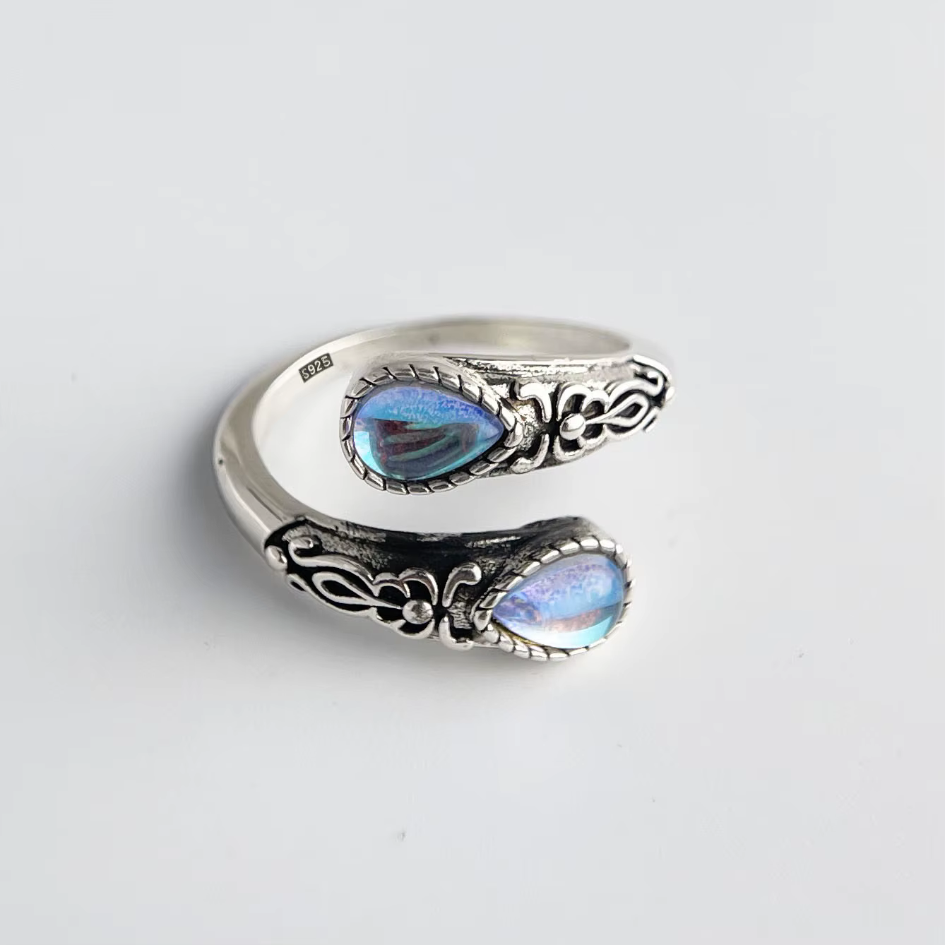 Bagues en argent Sterling 925 pour femmes, bijoux fins géométriques, doigt réglable, Vintage, pierre