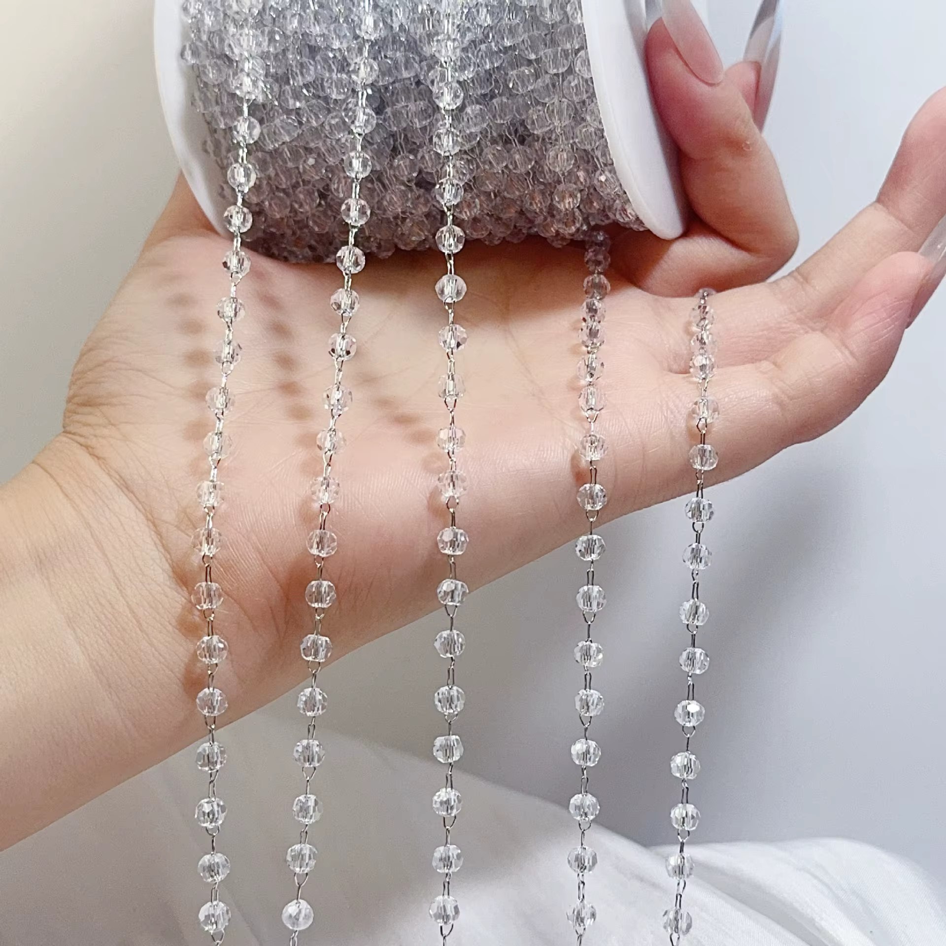 Chaîne de bijoux en laiton plaqué or de 1 mètre, perles de 4 mm, chaîne de collier en cristal de ver
