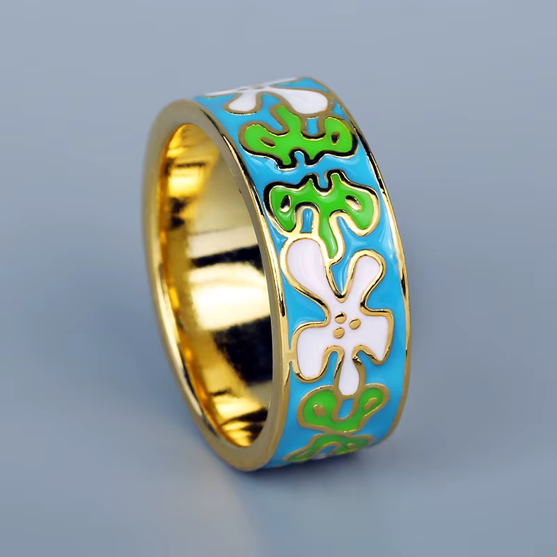 Bagues en émail vert frais fait à la main pour femmes, motif irrégulier, bijoux de fête, cadeau d'an