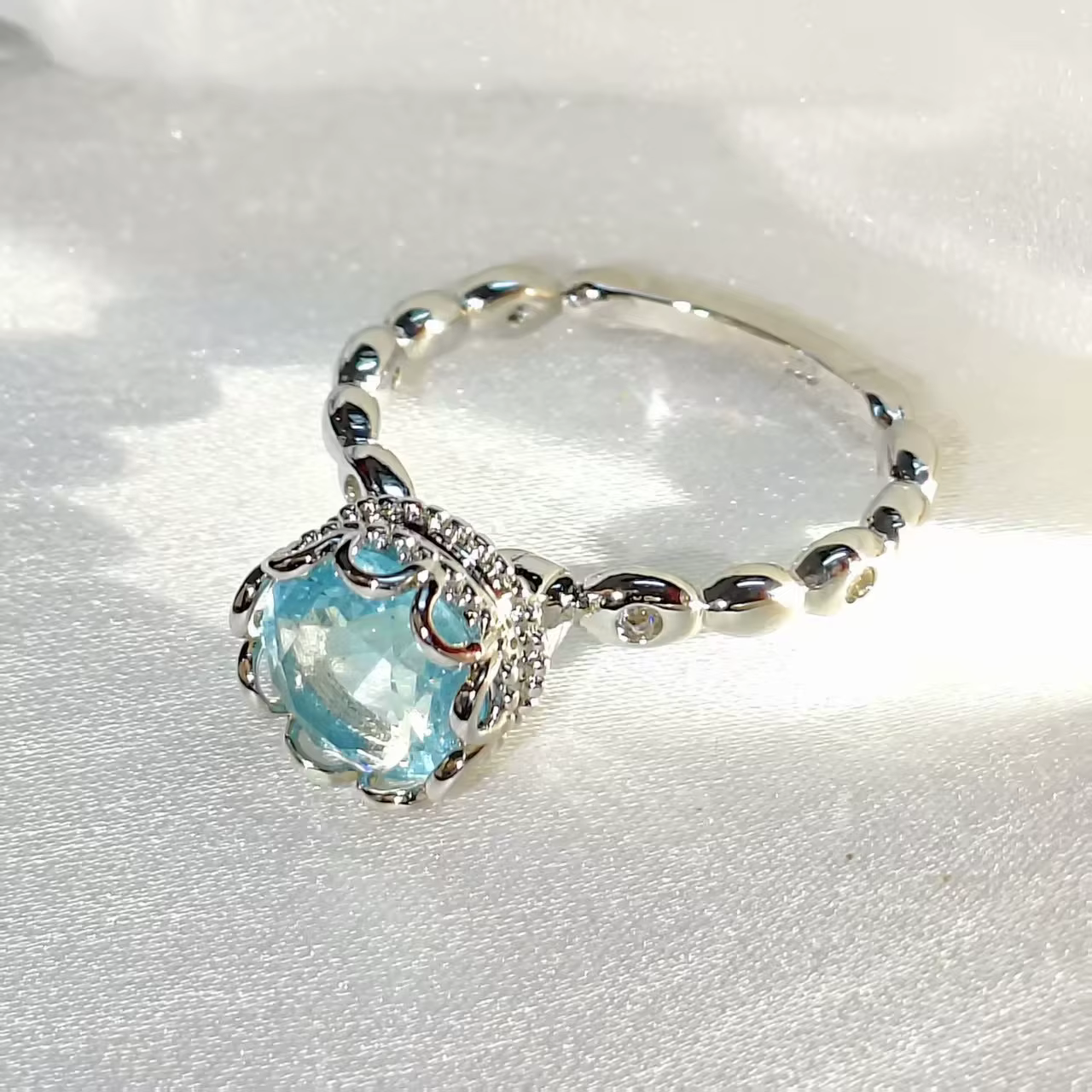 Bague en argent sterling 925 avec zircon bleu aqua et dentelle, bijou élégant pour femme