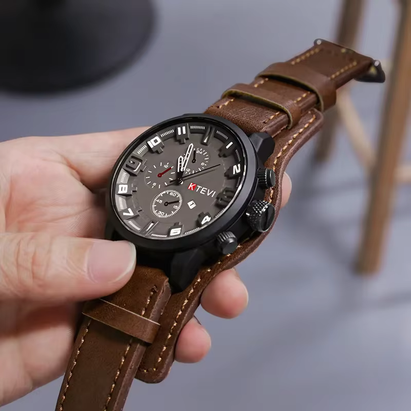 Montres rétro pour hommes montre de luxe haut de gamme pour hommes bracelet en cuir PU Date montre à