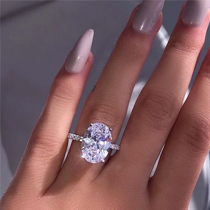 Grande pierre ovale Rose Zircon bague femme luxe cristal bagues de fiançailles pour les femmes Vinta