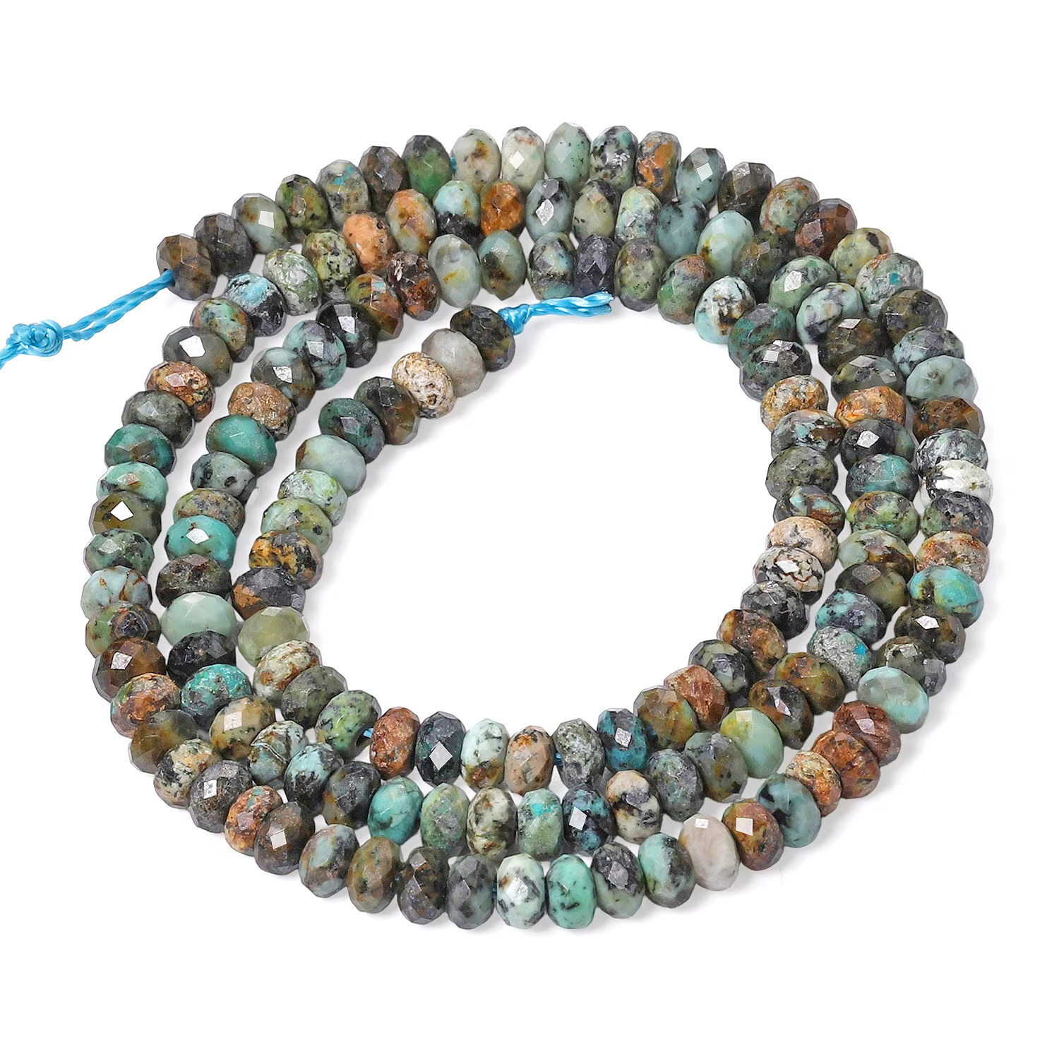 Perles en pierre Turquoise africaine naturelle 4x2mm, perles rondes plates à facettes en forme de ro