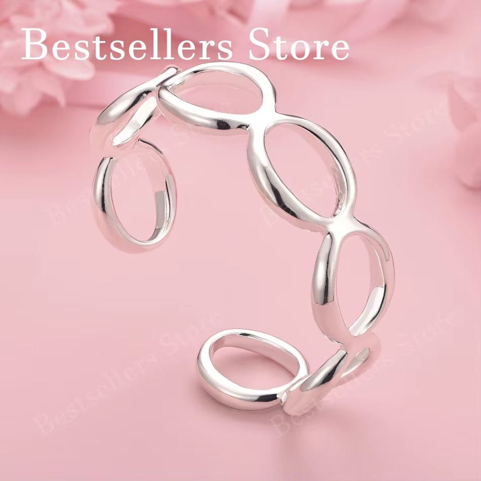 Charmant bracelet rond ajouré en argent sterling 925 pour femmes, bijoux élégants pour les fêtes et 