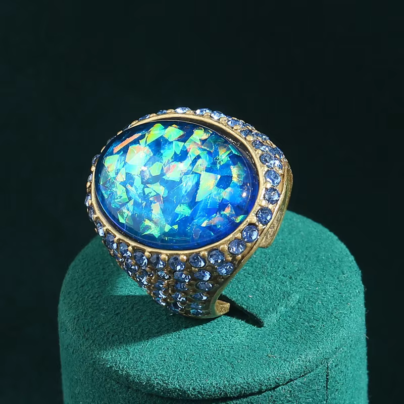 Bagues vintage en gravier turquoise pour femme, bijoux de luxe vert Art Déco, mode féminine, fête, m