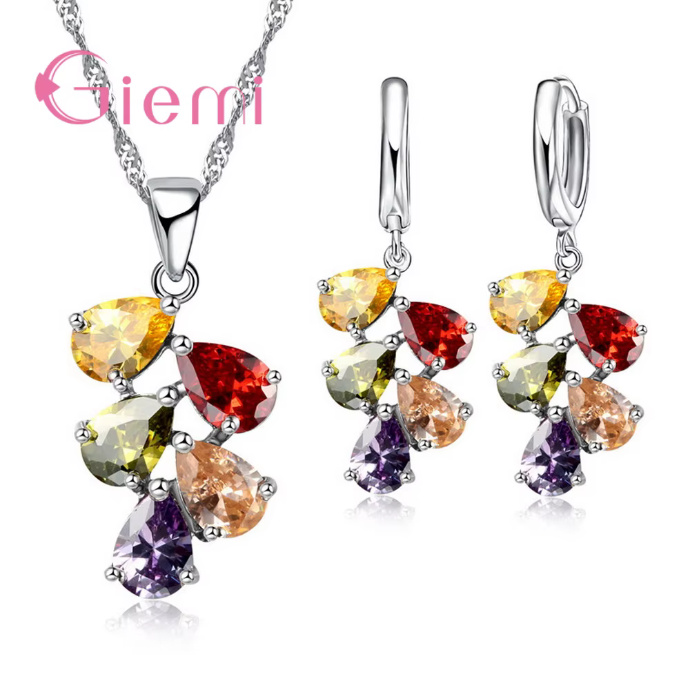 Parure délicate en argent sterling 925 avec motif vigne et zircon, collier et boucles d'oreilles pen