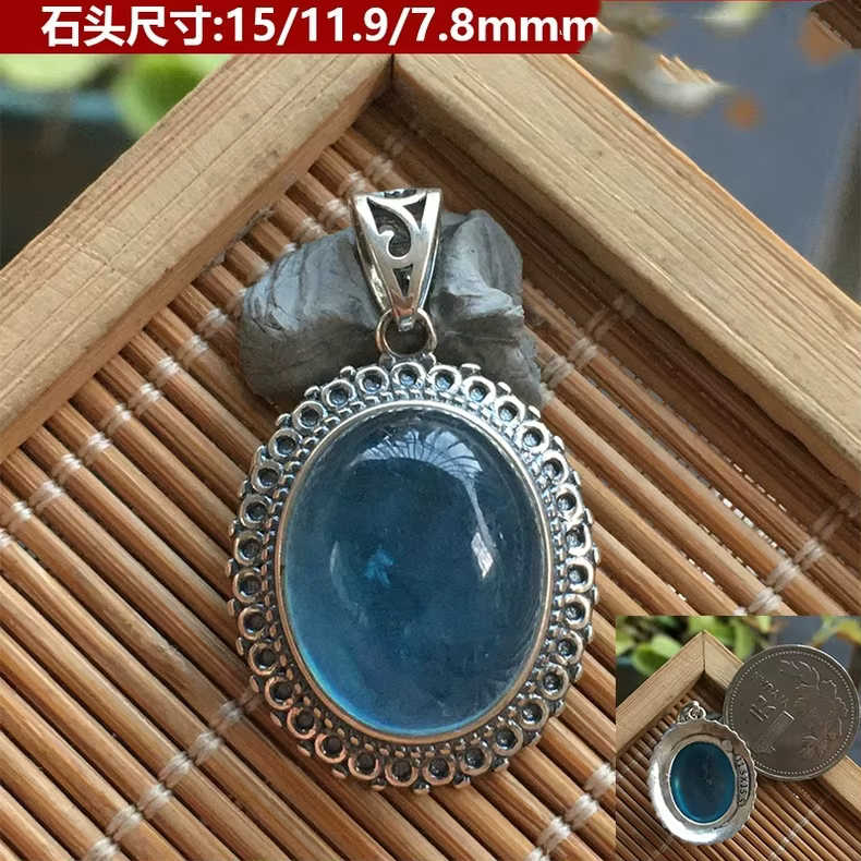 Collier pendentif bouddhisme aigue-marine bleue naturelle pour femme, ours 35mm, bijoux fantaisie, U
