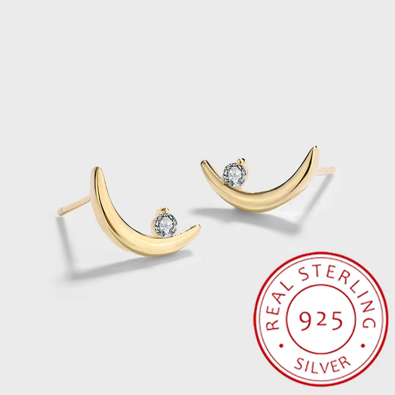 Boucles d'Oreilles Rondes Lune en Argent Sterling 14K Kim Jong UN S9255, Bijoux pour Femme, Cadeau p