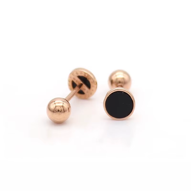 Boucles d'oreilles rondes en agate pour femme, plaqué or 14 carats, or rose, clous d'oreille à vis, 